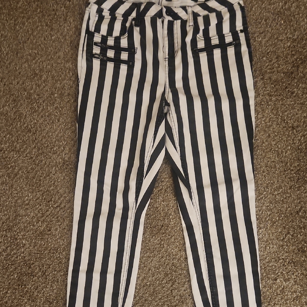 Hot Topic High Rise Super Skinny Black/white Striped Pants Size 13